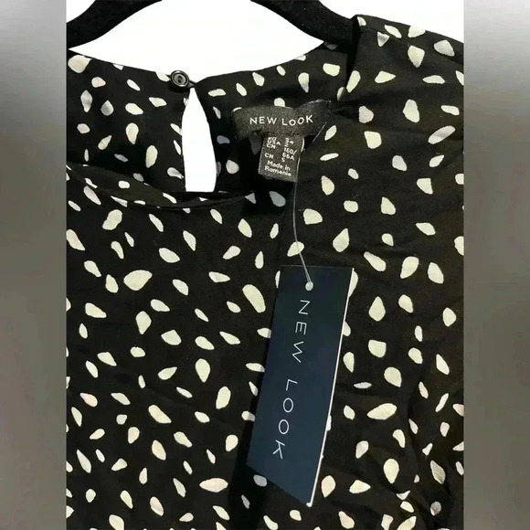 New Look. Black Spot Print Tiered Mini Smock Dress. Size US 2. NWT - Picture 6 of 11